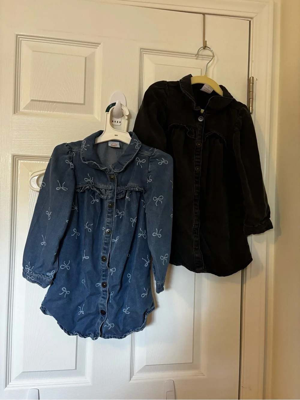 2 Girls' Long-Sleeve Denim Dresses